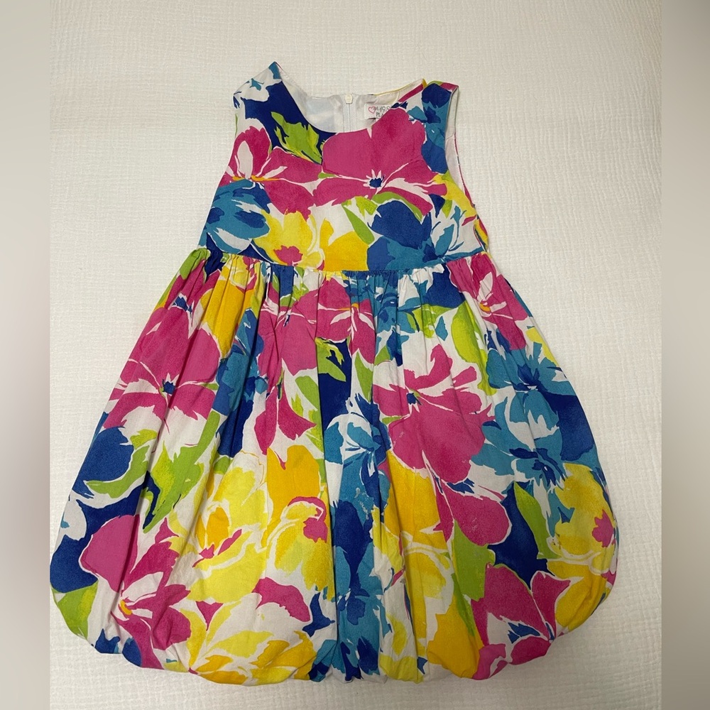 The Children's Place Bright Floral Bubble Dress - Pink, Yellow, Blue, Green - Picture 1 of 4